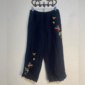 Larry Levine Sport‎ cropped linen blend pants with embroidery, size 8 black
